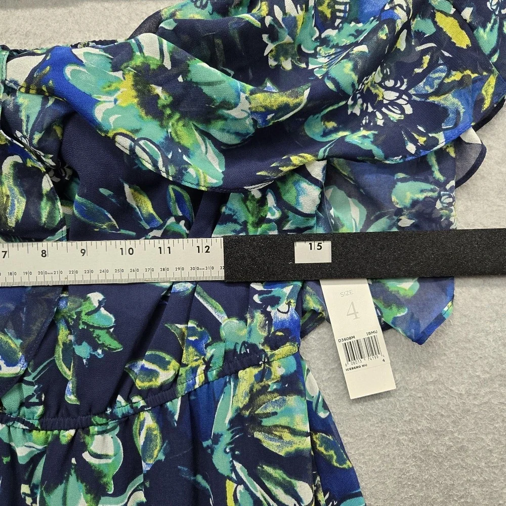 Donna‎ Morgan Women Dress 4 Navy Floral Maxi Milkmaid Chiffon Cottagecore NWT